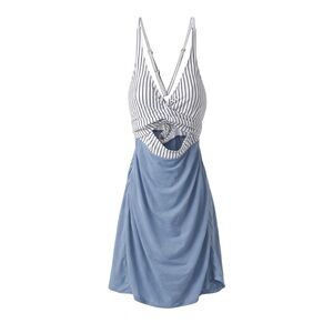 B2PRITY Small Striped Twist Front Swimdress One Piece Skirted Swimsuit Blue